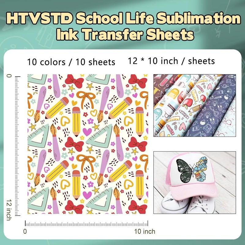 HTVSTD School Days Sublimation Ink Transfer Sheets 10 Sheets 12'' x 10'' Teacher Graphics Sublimation Paper Book,Bag,Alphabet Transfer Sheets for Mugs Tumblers DIY Transfer Paper - Image 3